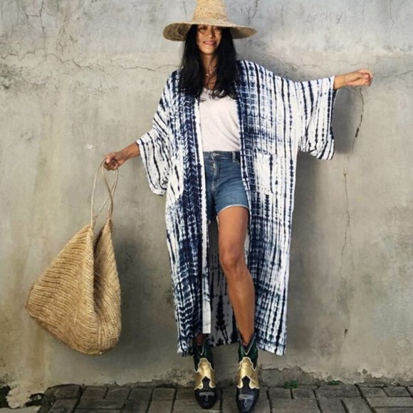 FLASH SALE!! New Bohemian Tie Dye Kimono Maxi Duster Cover-Up - Picture 2 of 5